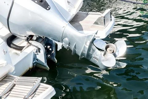 Outboard engine propeller closeup Stock Photos