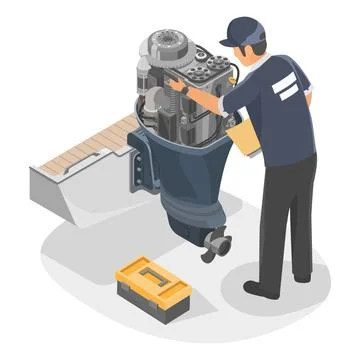 Outboard engineering Engine maintenance 스톡 일러스트