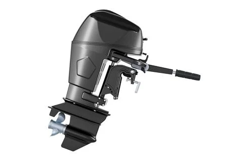 Outboard motor, boat engine. 3D rendering Stock Illustration