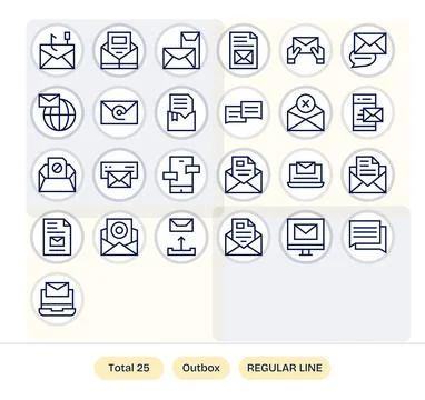 Outbox Modern Vector Collection with 25 Regular Line 64x64 Pixel Optimized .. Stock Illustration