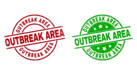 OUTBREAK AREA Round Watermarks Using Grunged Texture Stock Illustration