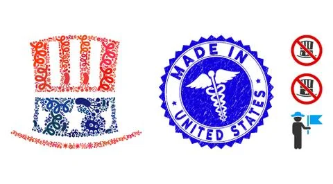 Outbreak Collage Uncle Sam Hat Icon with Doctor Grunge Made in United States Stock Illustration