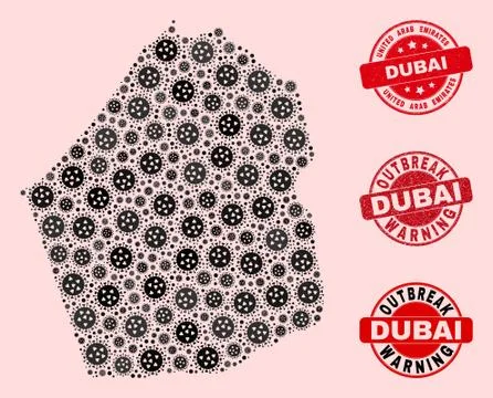 Outbreak Composition of Mosaic Dubai Emirate Map and Grunge Seals Stock Illustration