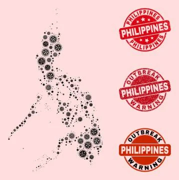 Outbreak Composition of Mosaic Philippines Map and Grunge Seal Stamps Stock Illustration