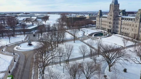 Outbreak COVID19 Aerial view of empty Quebec city Parliament of Quebec Stock-Footage 127519319