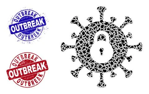 Outbreak Lockdown Mosaic of Shards with Outbreak Grunge Seal Stamps Stock Illustration