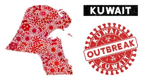 Outbreak Mosaic Kuwait Map with Textured OUTBREAK Watermark Illustrazione stock