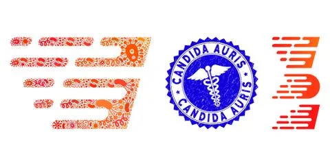 Outbreak Mosaic Rush Effect Icon with Caduceus Grunge Candida Auris Stamp Stock Illustration