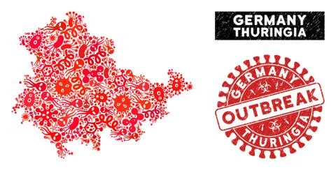 Outbreak Mosaic Thuringia Land Map with Scratched OUTBREAK Stamp Seal Illustrazione stock