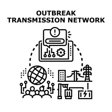 Outbreak transmission network spreading global pathogen Stock Illustration