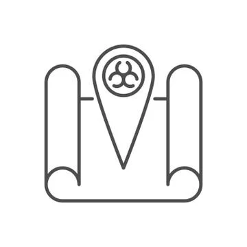 Outbreak virus map related vector thin line icon. Stock Illustration