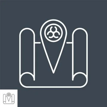 Outbreak virus map related vector thin line icon. Stock Illustration