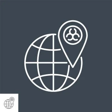 Outbreak virus world related vector thin line icon. Stock Illustration