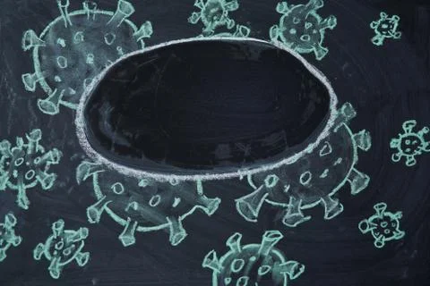 Outbreak Warning. written white chalk on blackboard in connection with epidem Foto stock