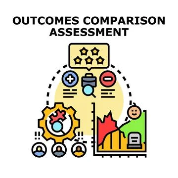Outcomes comparison assessing business performance and data analysis Stock Illustration
