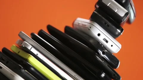 Outdated and modern models of smartphones and mobile phones Stock Footage 130797699