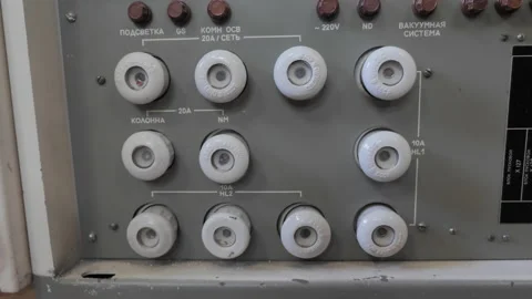Outdated Ceramic Fuses On Old Scratched Switchboard Stock Footage 201615917