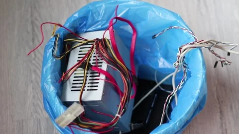Outdated computer parts are thrown in the trash Stock Footage 151588051