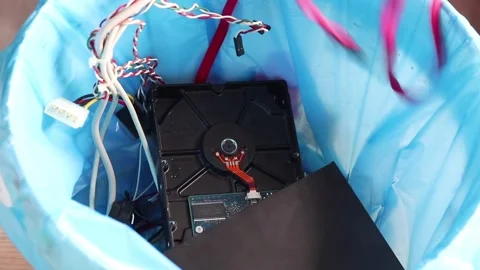 Outdated computer parts are thrown in the trash Stock Footage 151588191