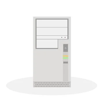 An outdated computer system unit in gray tones with operation indicators. Flat 스톡 일러스트