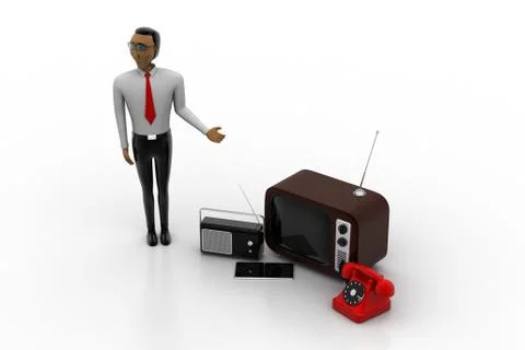 Outdated electronic devices with man Free Stock Illustration