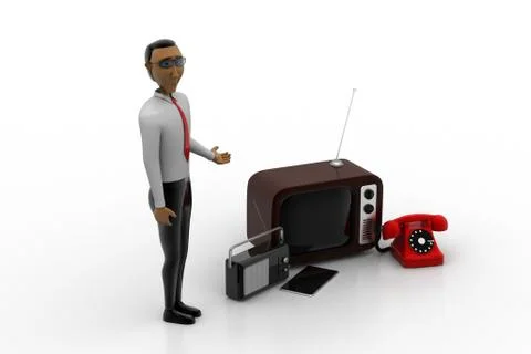 Outdated electronic devices with man Free Stock Illustration