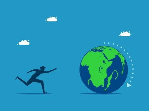 Outdated idea. man chasing the world Stock Illustration