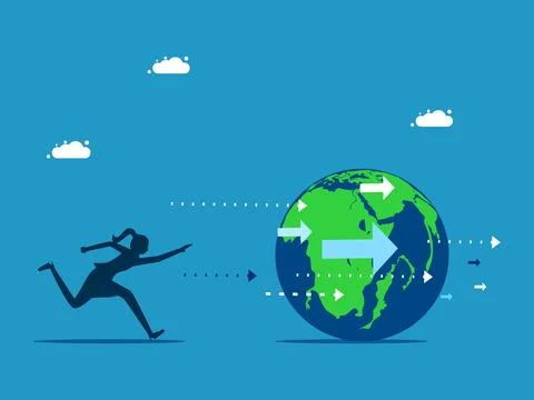 Outdated idea. woman chasing the world Stock Illustration