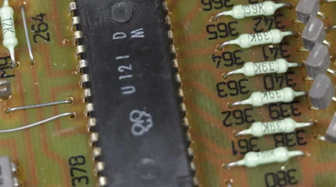 Outdated Obsolete Old Circuit Rotating Resistors Transistor Row Technology Macro Stock Footage 44354151