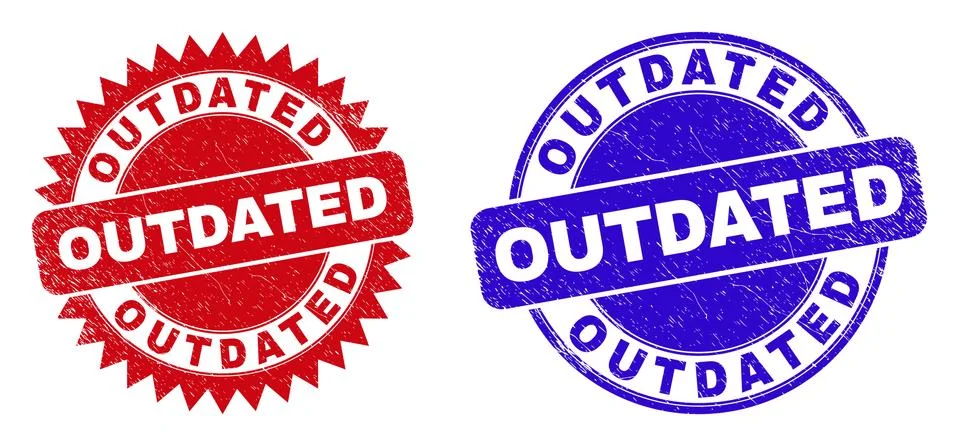 OUTDATED Round and Rosette Seals with Scratched Style Stock Illustration