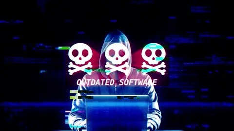 Outdated Software on digital screen message on computer screens Stock Footage 317056880