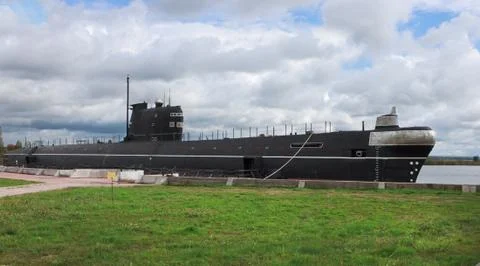 Outdated Submarine, as a monument in Vytegra Stock Photos