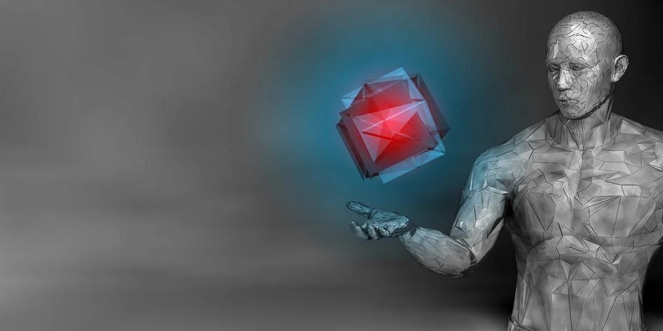 Outdated Technology Concept With Polygon Mesh Figure Stock Illustration