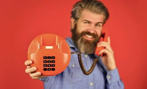 Outdated technology. Manager phone dialog communication. Call me. Successful Stock Photos