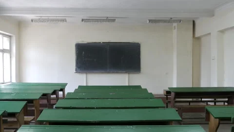 Outdated Vintage Classroom, Lecture Hall With Empty Desks And Chairs 스톡 동영상 248298532