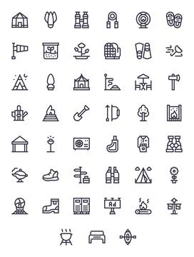 Outdoor 256x256 Vector Icon Pack with 45 Bold Line Grid Fitted Elements Stock Illustration