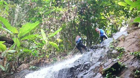 Outdoor Abseiling Training Stock Footage 146594892