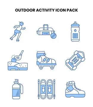 Outdoor Activity Blue Color Vector Icons Pack Stock Illustration