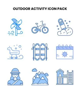 Outdoor Activity Blue Vector Icons Pack Stock Illustration