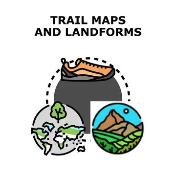 Outdoor activity exploring landforms using trail maps Stock Illustration