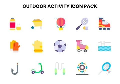 Outdoor Activity Flat Bundle Icons Pack Stock Illustration