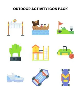Outdoor Activity Flat Design Icons Pack Stock Illustration