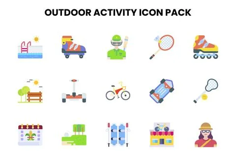 Outdoor Activity Flat Scalable Icons Pack 스톡 일러스트
