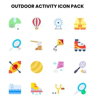 Outdoor Activity Flat Vector Icons Pack Stock Illustration