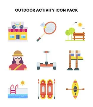 Outdoor Activity Flat Vector Icons Pack Stock Illustration
