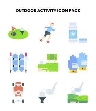Outdoor Activity Flat Vector Icons Pack Stock Illustration