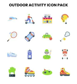 Outdoor Activity Flat Vector Icons Pack Stock Illustration