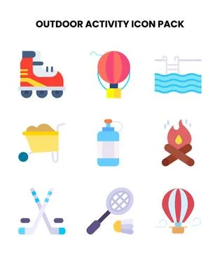 Outdoor Activity Flat Vector Icons Pack Stock Illustration