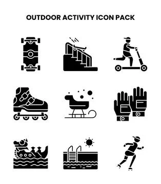 Outdoor Activity Glyph Icons Pack Stock Illustration