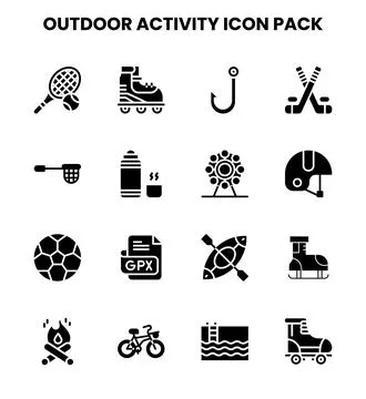 Outdoor Activity Glyph Vector Icons Pack Stock Illustration